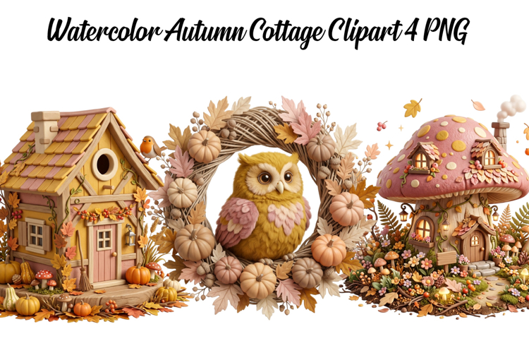 Watercolor Autumn Cottage Png Clipart
