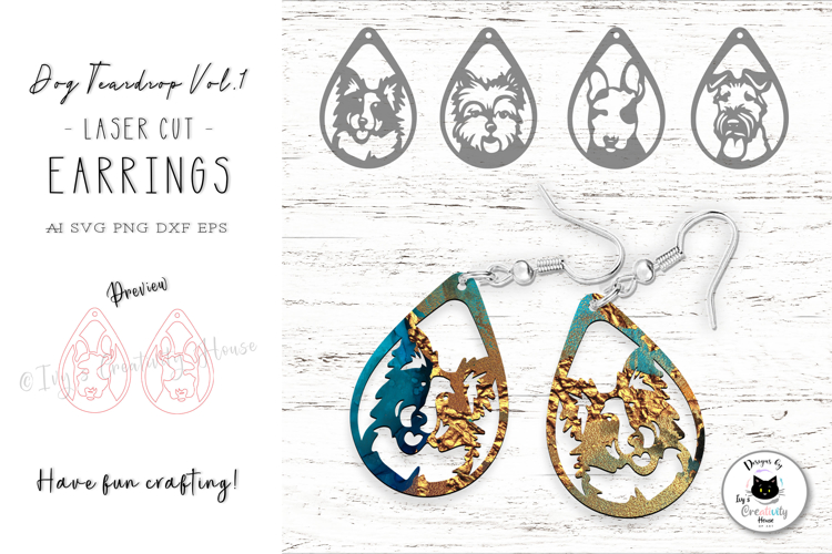 Dog Teardrop Earrings Vol.1 | Dog Laser Cut SVG