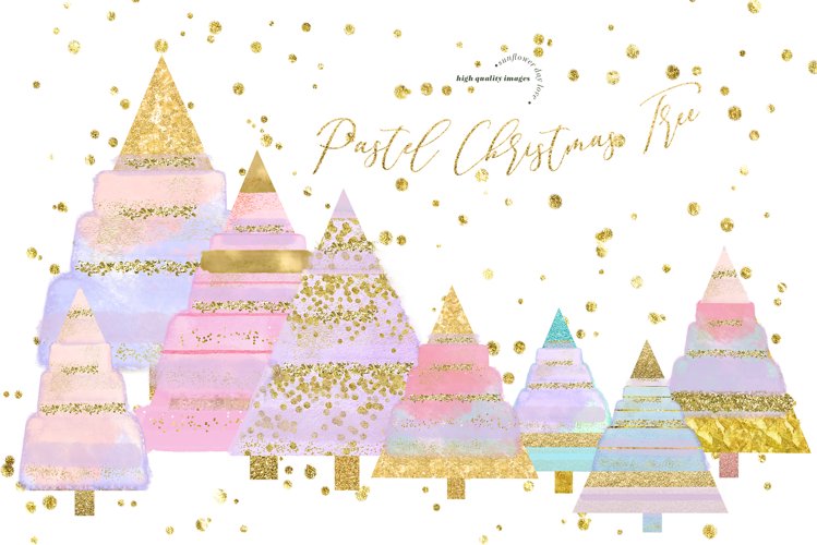 Pastel Gold Glitter Christmas Tree Clipart example image 1