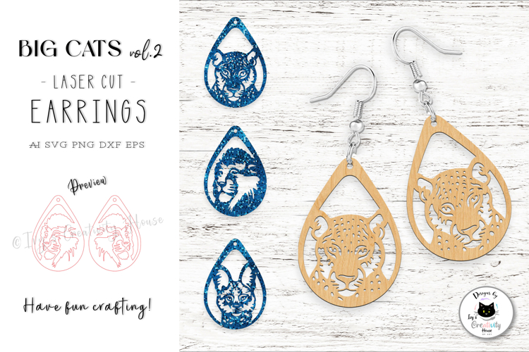 Big Cats Vol.2 | Animal Teardrop Earrings Laser Cut SVG