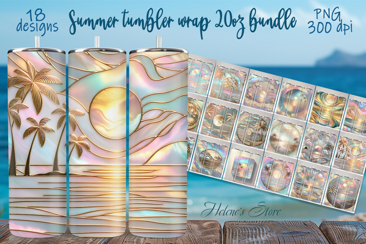 Palm tree summer beach tumbler 20oz wrap sublimation bundle