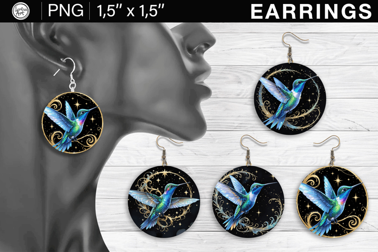 Hummingbird earrings sublimation designs, 4 PNG