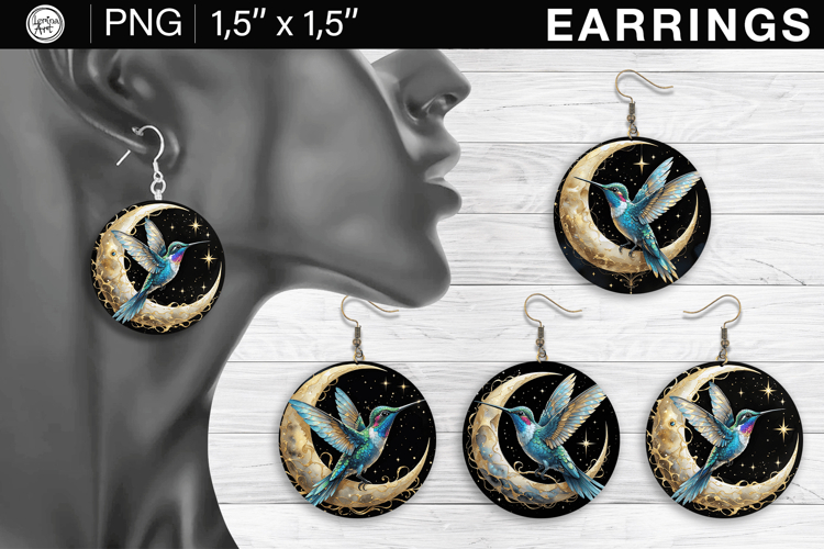 Hummingbird earrings sublimation designs, 4 PNG