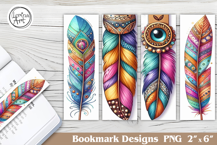 Boho Feather Printable Bookmark 4 PNG