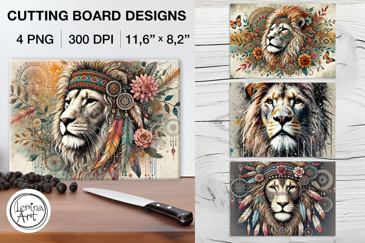 Boho Lion Cutting Board Designs / 4 PNG