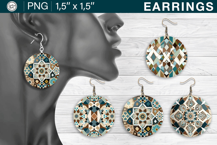 Boho earrings sublimation designs, 4 PNG