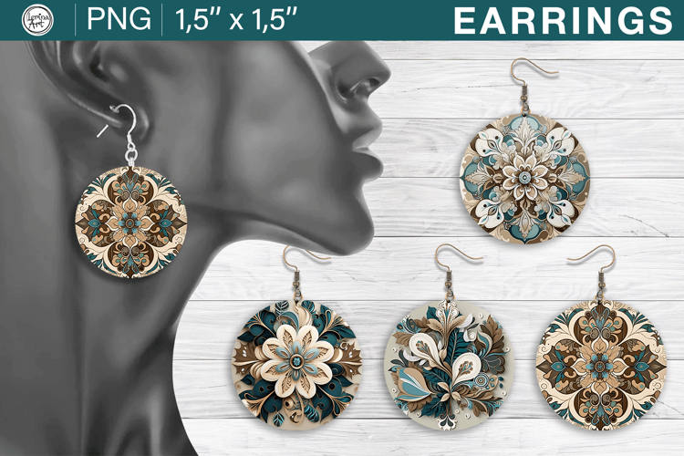 Boho earrings sublimation designs, 4 PNG