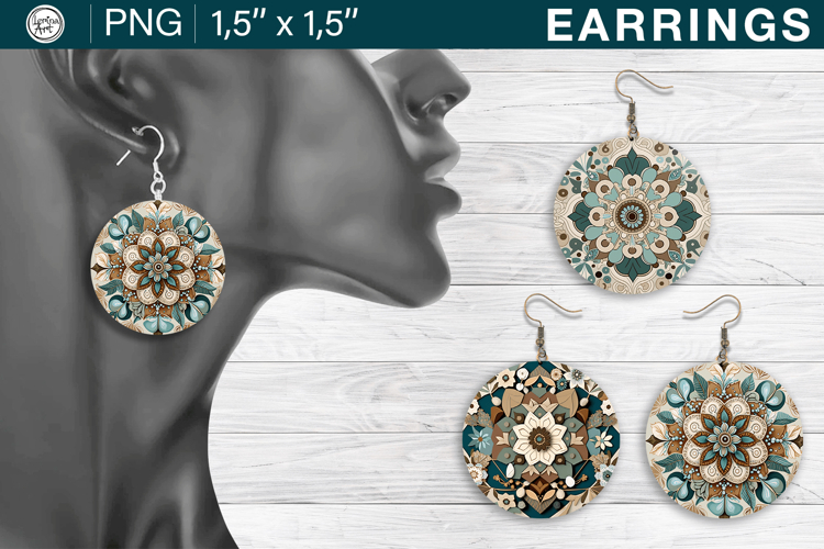 Boho earrings sublimation designs, 3 PNG