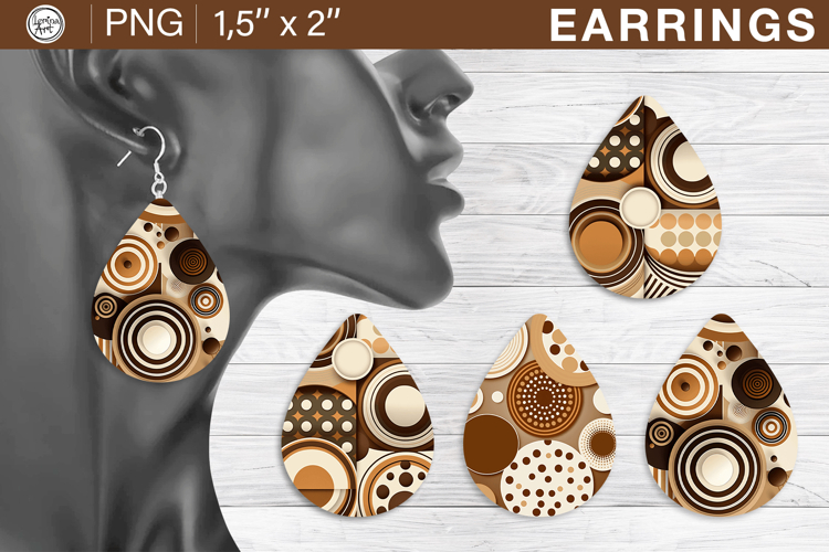 Boho earrings sublimation designs, 4 PNG