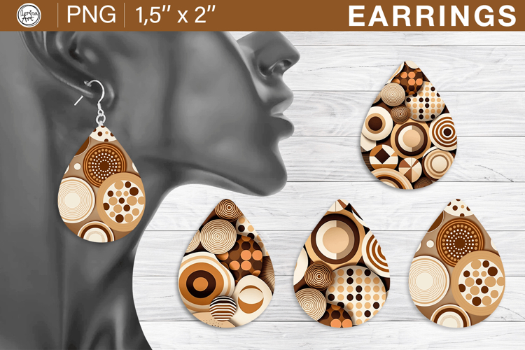 Boho earrings sublimation designs, 4 PNG