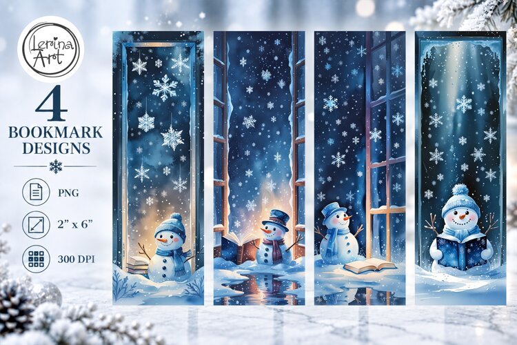 Christmas / Snowman / Printable Bookmark / 4 PNG