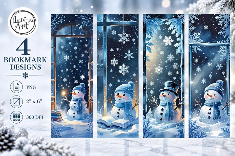 Christmas / Snowman / Printable Bookmark / 4 PNG