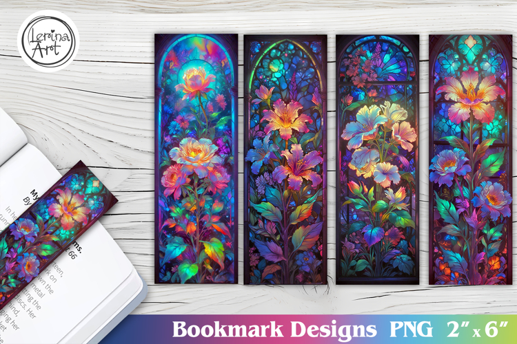 Vivid Flower Printable Bookmark 4 PNG / stained glass