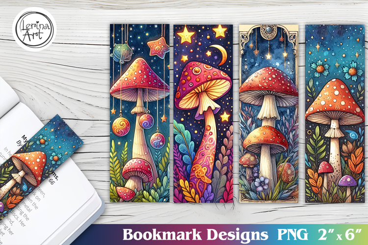 Vivid Mushroom Glade Printable Bookmark 4 PNG