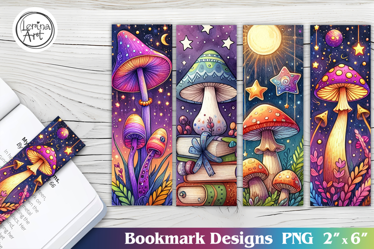 Vivid Mushroom Glade Printable Bookmark 4 PNG