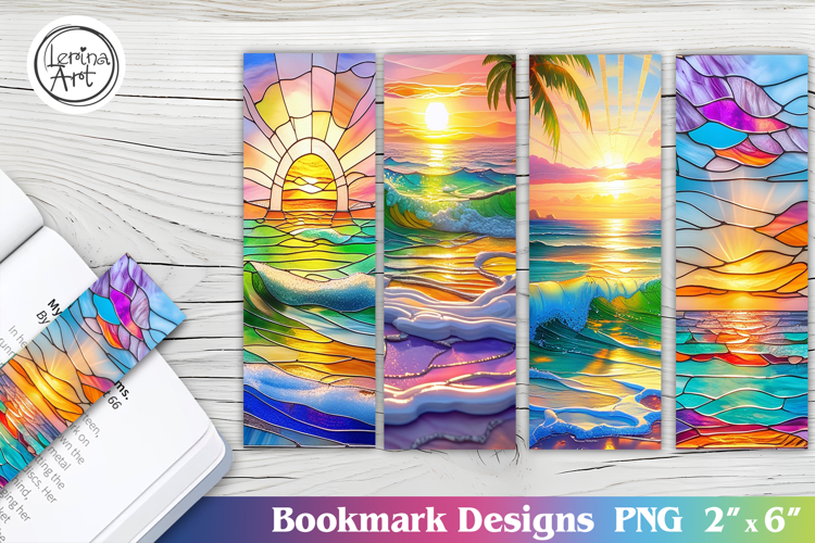 Vivid Sunset Printable Bookmark 4 PNG / stained glass example image 1