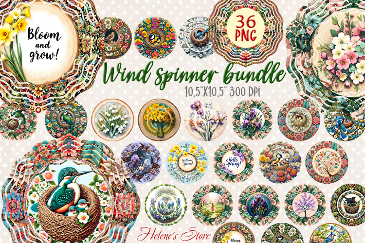 Spring flowers Wind Spinner wraps BUNDLE | Cute birds nest