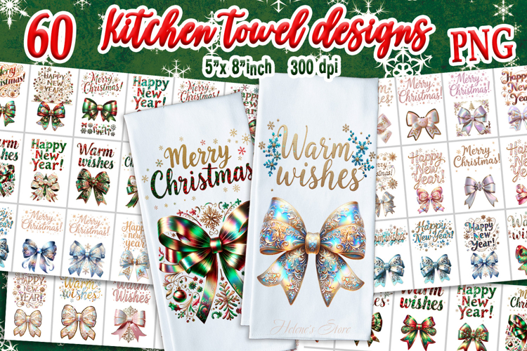 Christmas Coquette bows sublimation kitchen tea towel BUNDLE