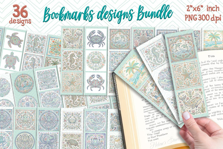 Pastel sea life Printable bookmark BUNDLE | Book craft png