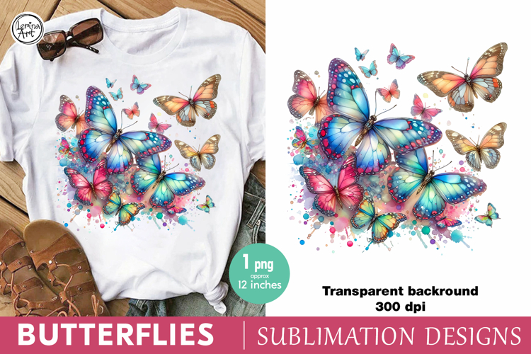 Watercolor Butterflies sublimation print design PNG