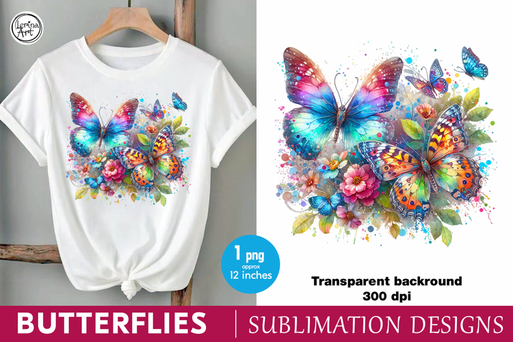 Watercolor Butterflies sublimation print design PNG