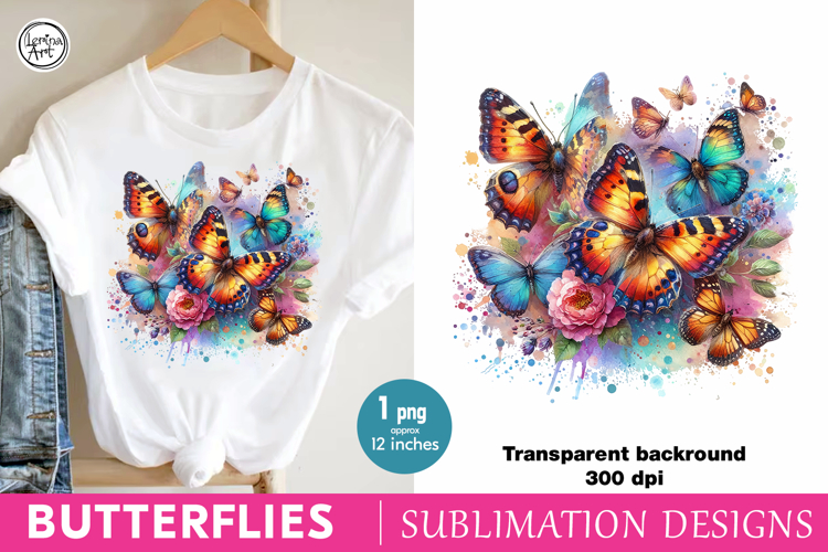 Watercolor Butterflies sublimation print design PNG