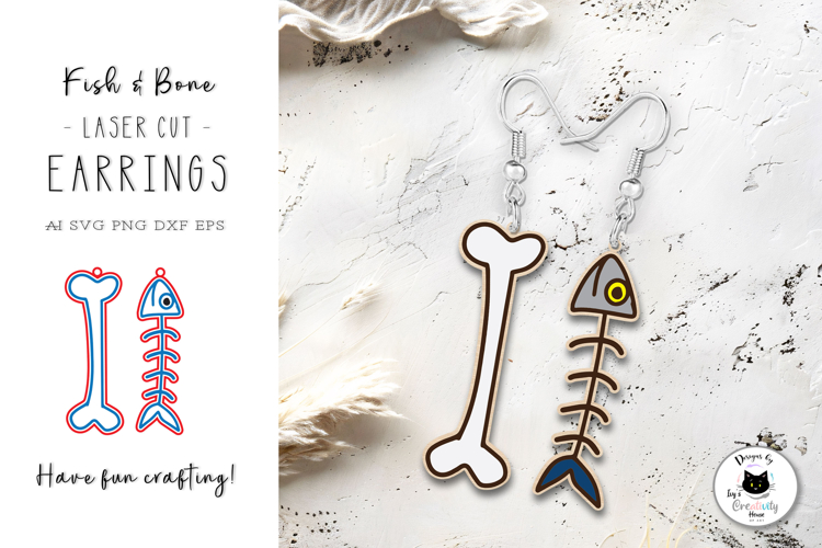 Fish Bone Laser Cut Earrings | Halloween Earrings SVG
