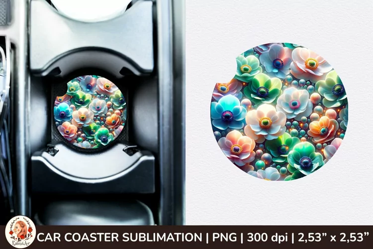 Flowers Car Coaster, 3d Car coaster, Spring Car Coaster