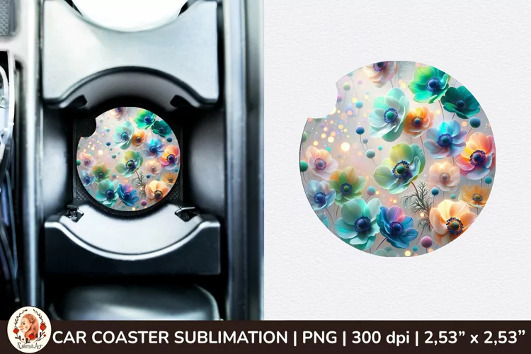 Flowers Car Coaster, 3d Car coaster, Spring Car Coaster