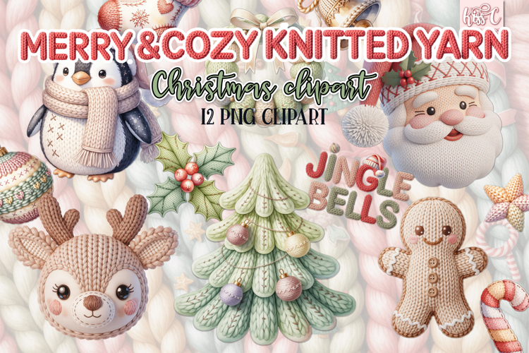 Cozy & Merry Christmas Knitted Yarn Clipart Bundle