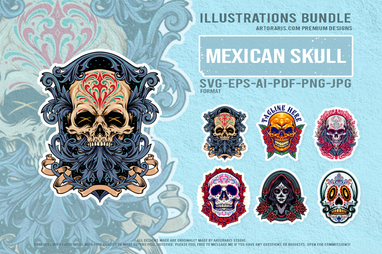 Dark Mexican Festival Skulls and Catrina Artwork
