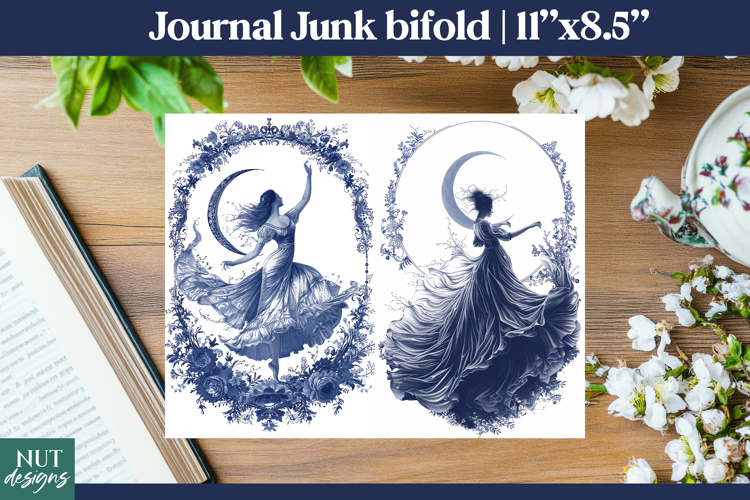 Moon Goddess Journal Bifold Celestial Romantic Junk Journal