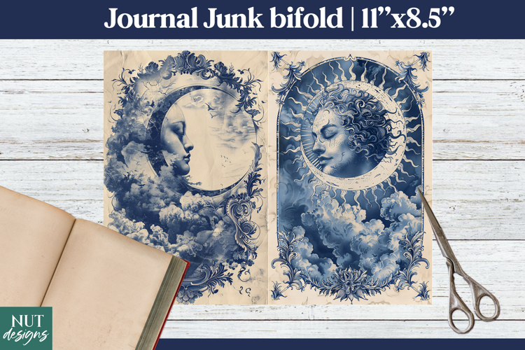 Vintage Moon Journal Bifold Celestial Moon ephemera
