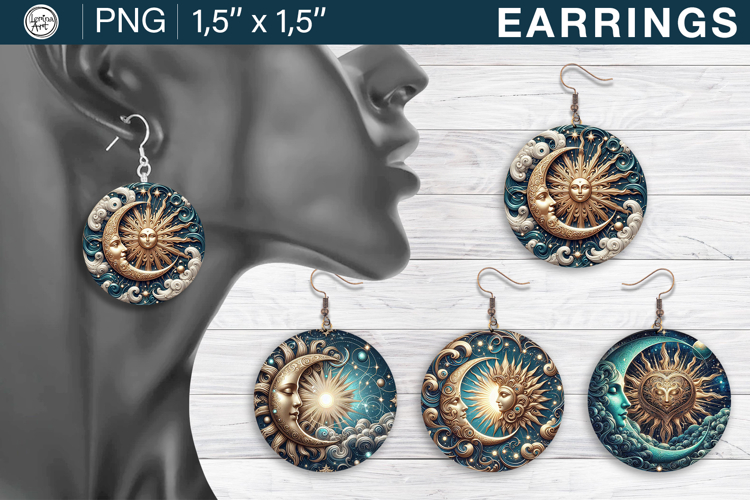 Day & Night earrings sublimation designs, 3 PNG