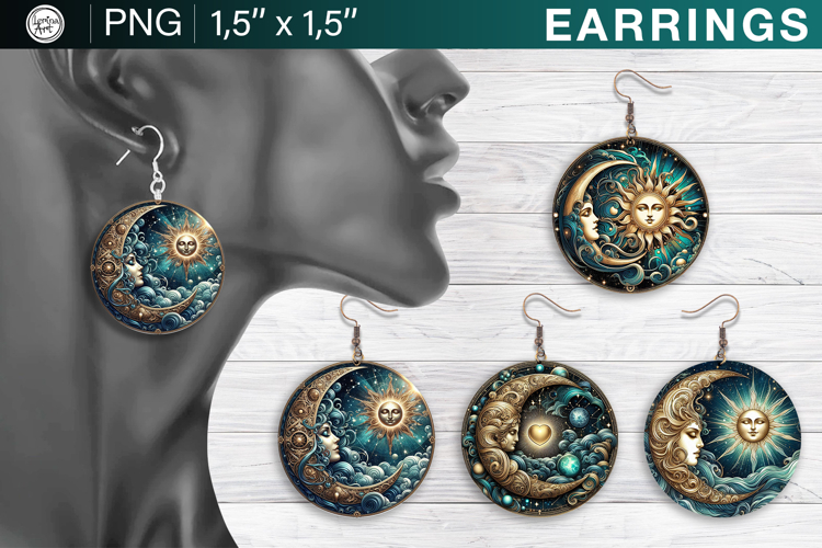 Day & Night earrings sublimation designs, 3 PNG