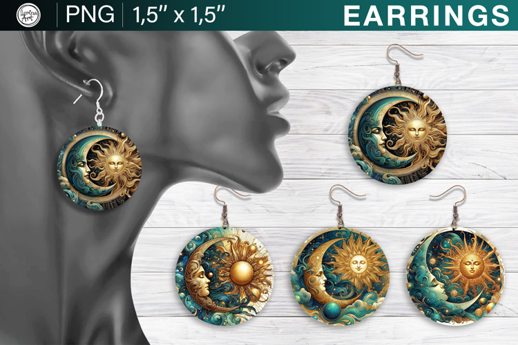 Day & Night earrings sublimation designs, 3 PNG