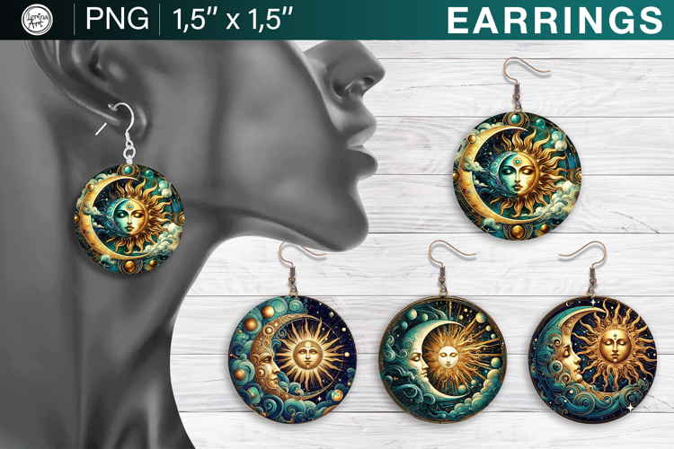 Day & Night earrings sublimation designs, 3 PNG