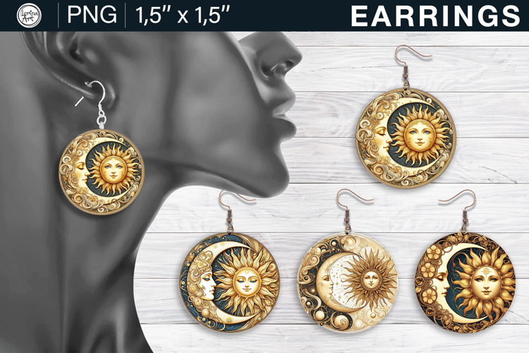 Day & Night earrings sublimation designs, 3 PNG