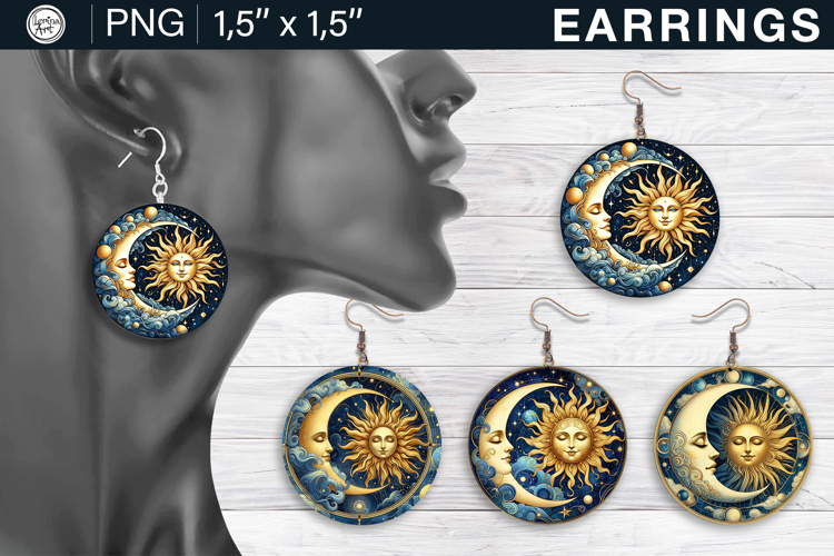 Day & Night earrings sublimation designs, 3 PNG