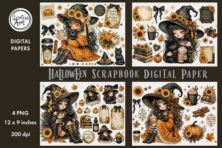 Basic Witch digital papers. Junk Journal page. Scrapbook