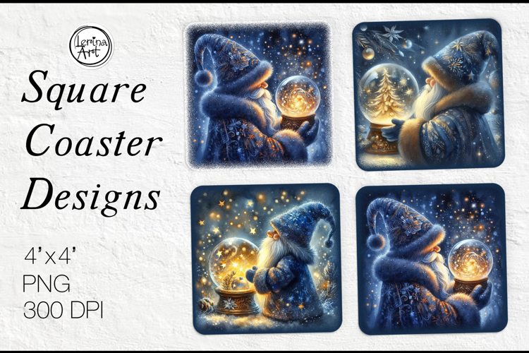 Cute Gnomes Christmas Coaster Design, 4 PNG