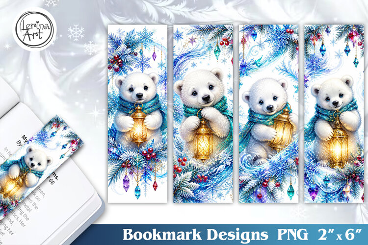 Christmas / Polar Bear / Printable Bookmark / 4 PNG
