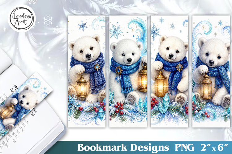 Christmas / Polar Bear / Printable Bookmark / 4 PNG