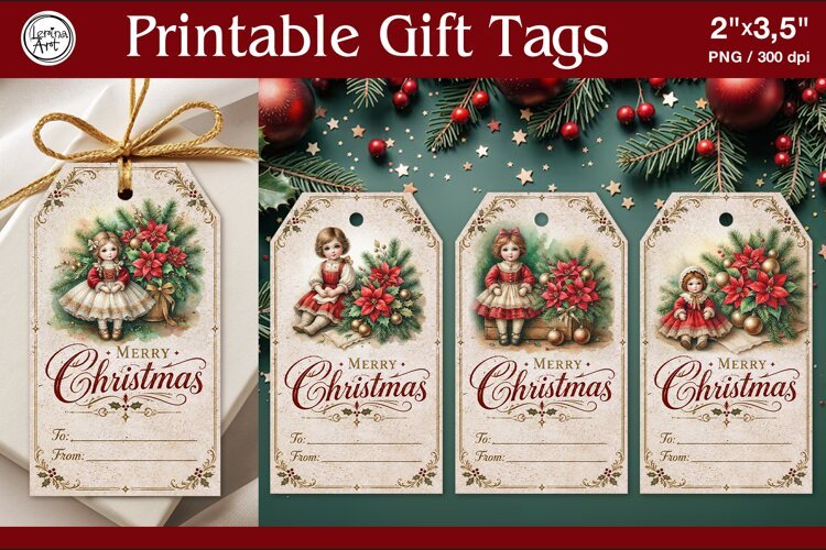 Christmas Gift Tags|Vintage Doll| PNG Sublimation
