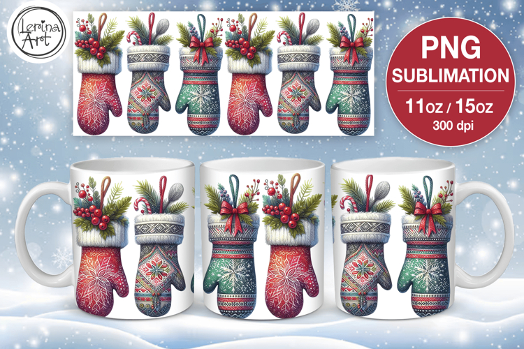 Christmas mug wrap. 11&15oz Mittens