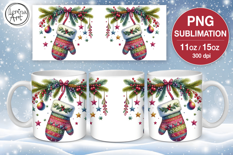 Christmas mug wrap. 11&15oz Mittens