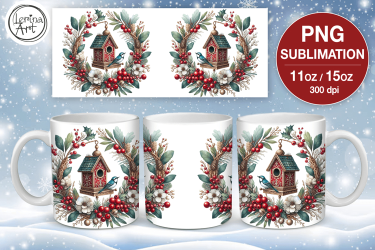 Christmas mug wrap. 11&15oz Bird House