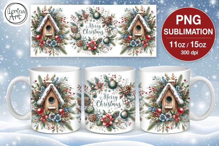 Christmas mug wrap. 11&15oz Bird House