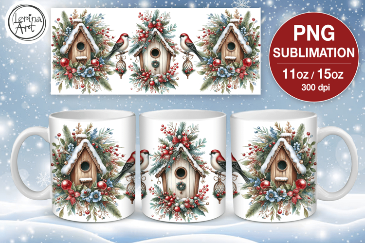 Christmas mug wrap. 11&15oz Bird House
