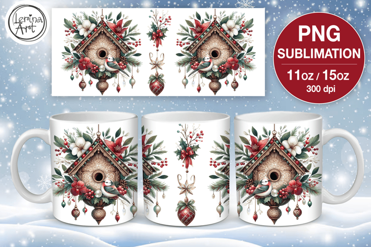 Christmas mug wrap. 11&15oz Bird House